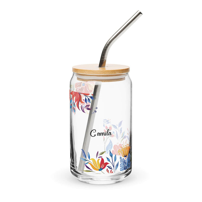 Camila Exclusive Name Art Piece Can-Shaped Glass Home Office Work Mexican Spanish Pride Gift Cup One-Of-A-Kind Calligraphy Glass | C12 Mexicada 16 oz With Lid & Straw