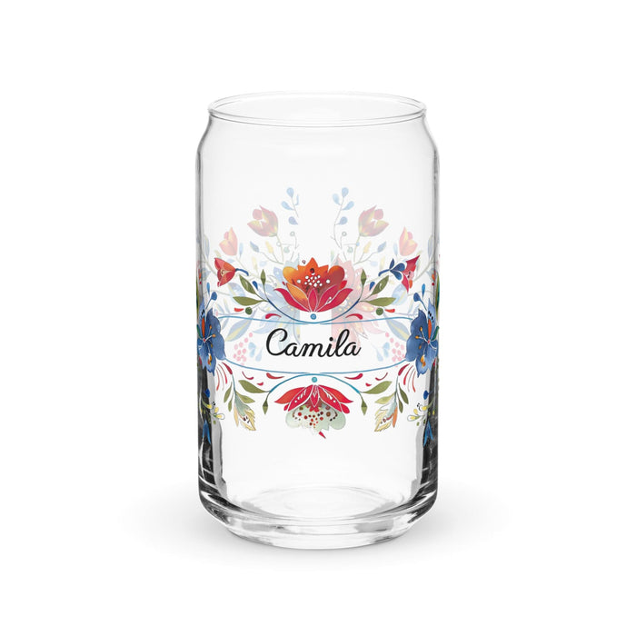 Camila Exclusive Name Art Piece Can-Shaped Glass Home Office Work Mexican Spanish Pride Gift Cup One-Of-A-Kind Calligraphy Glass | C13 Mexicada 16 oz (No Lid No Straw)