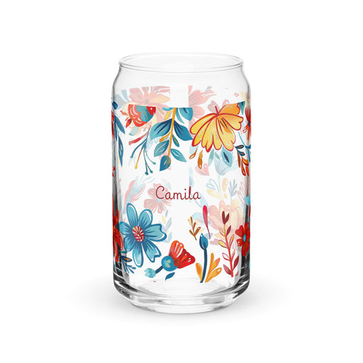 Camila Exclusive Name Art Piece Can-Shaped Glass Home Office Work Mexican Spanish Pride Gift Cup One-Of-A-Kind Calligraphy Glass | C14 Mexicada 16 oz