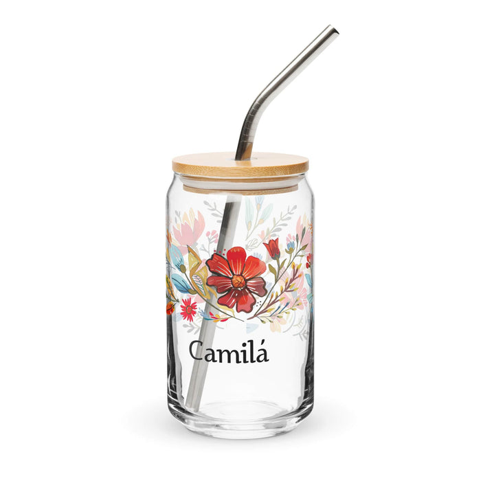 Camila Exclusive Name Art Piece Can-Shaped Glass Home Office Work Mexican Spanish Pride Gift Cup One-Of-A-Kind Calligraphy Glass | C15 Mexicada 16 oz With Lid & Straw