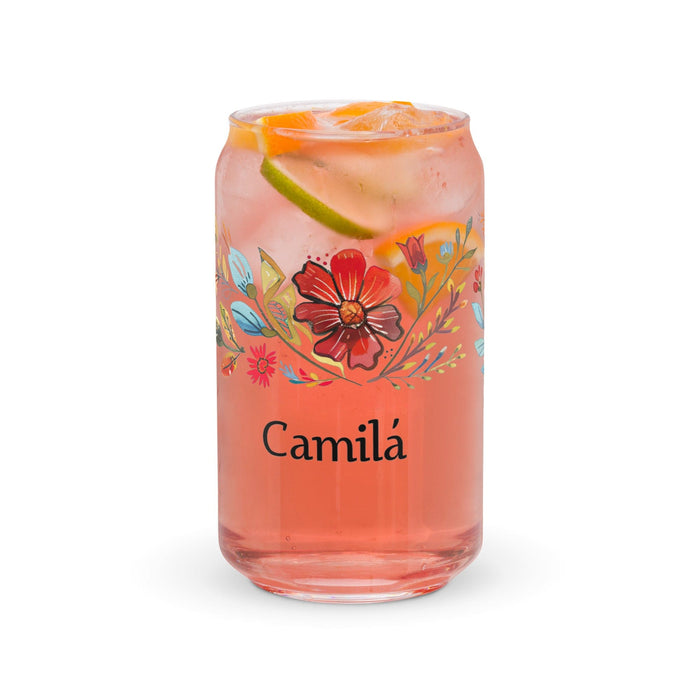 Camila Exclusive Name Art Piece Can-Shaped Glass Home Office Work Mexican Spanish Pride Gift Cup One-Of-A-Kind Calligraphy Glass | C15 Mexicada