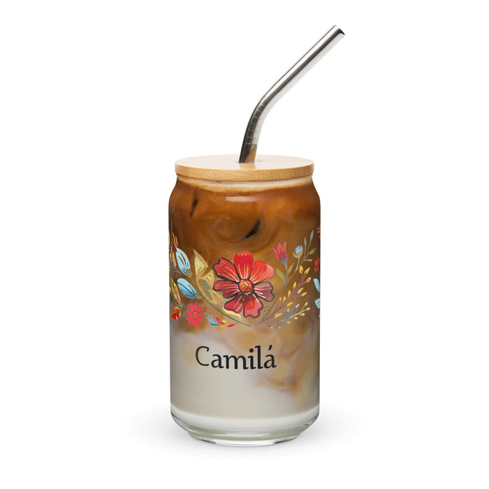 Camila Exclusive Name Art Piece Can-Shaped Glass Home Office Work Mexican Spanish Pride Gift Cup One-Of-A-Kind Calligraphy Glass | C15 Mexicada