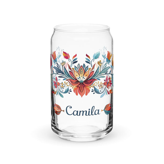 Camila Exclusive Name Art Piece Can-Shaped Glass Home Office Work Mexican Spanish Pride Gift Cup One-Of-A-Kind Calligraphy Glass | C17 Mexicada 16 oz