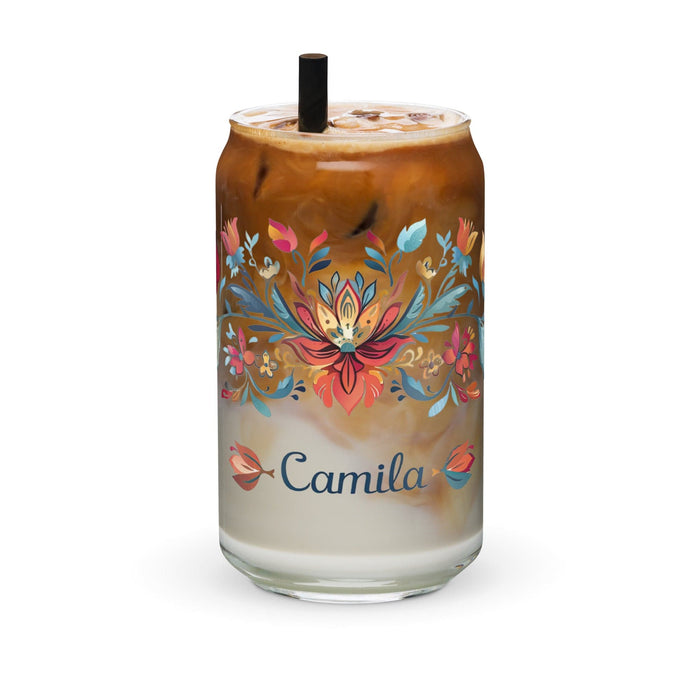 Camila Exclusive Name Art Piece Can-Shaped Glass Home Office Work Mexican Spanish Pride Gift Cup One-Of-A-Kind Calligraphy Glass | C17 Mexicada