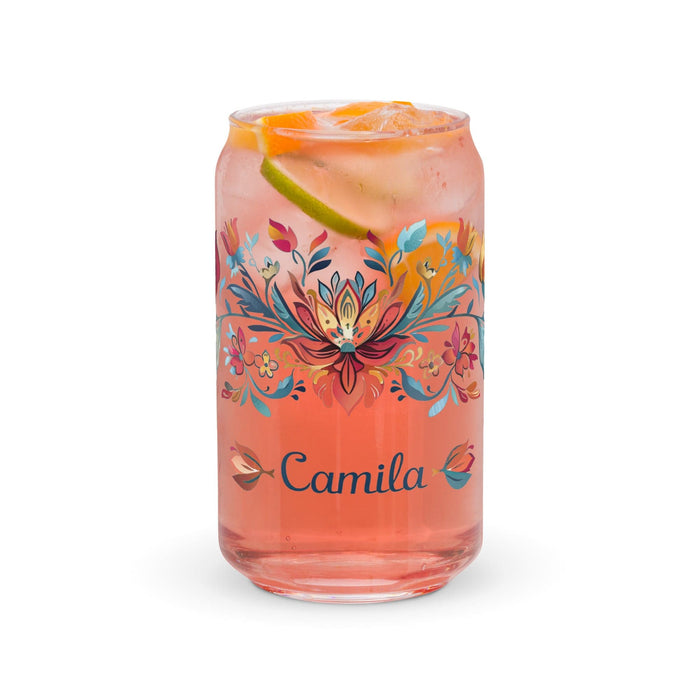 Camila Exclusive Name Art Piece Can-Shaped Glass Home Office Work Mexican Spanish Pride Gift Cup One-Of-A-Kind Calligraphy Glass | C17 Mexicada