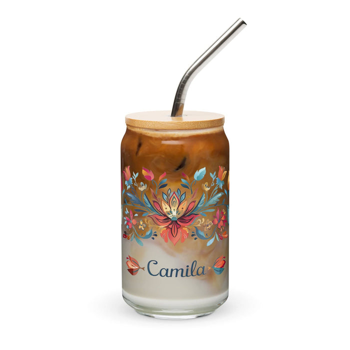 Camila Exclusive Name Art Piece Can-Shaped Glass Home Office Work Mexican Spanish Pride Gift Cup One-Of-A-Kind Calligraphy Glass | C17 Mexicada