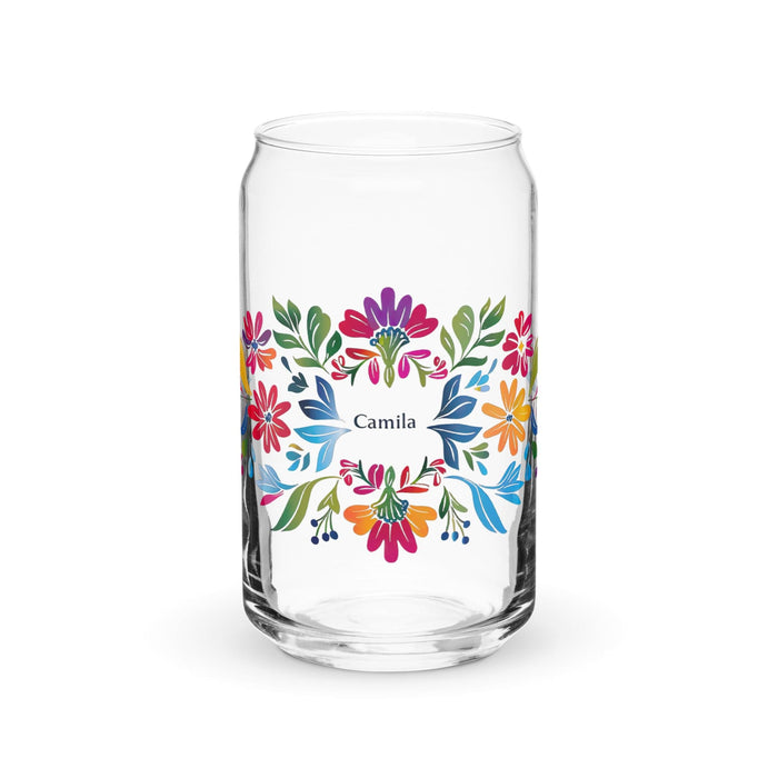 Camila Exclusive Name Art Piece Can-Shaped Glass Home Office Work Mexican Spanish Pride Gift Cup One-Of-A-Kind Calligraphy Glass | C18 Mexicada 16 oz (No Lid No Straw)