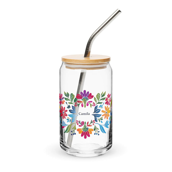 Camila Exclusive Name Art Piece Can-Shaped Glass Home Office Work Mexican Spanish Pride Gift Cup One-Of-A-Kind Calligraphy Glass | C18 Mexicada 16 oz With Lid & Straw