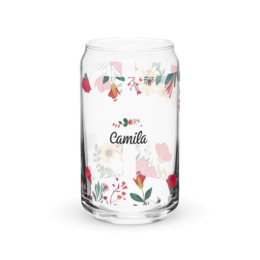 Camila Exclusive Name Art Piece Can-Shaped Glass Home Office Work Mexican Spanish Pride Gift Cup One-Of-A-Kind Calligraphy Glass | C19 Mexicada 16 oz