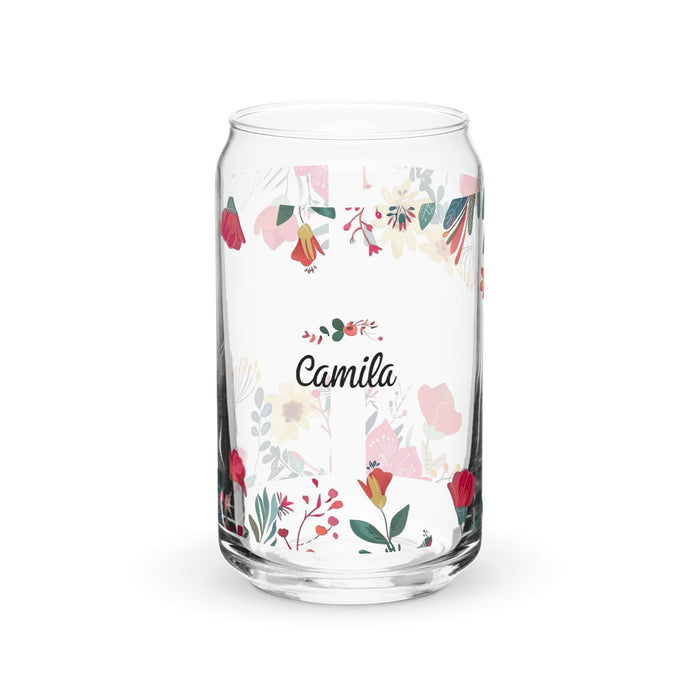 Camila Exclusive Name Art Piece Can-Shaped Glass Home Office Work Mexican Spanish Pride Gift Cup One-Of-A-Kind Calligraphy Glass | C19 Mexicada 16 oz