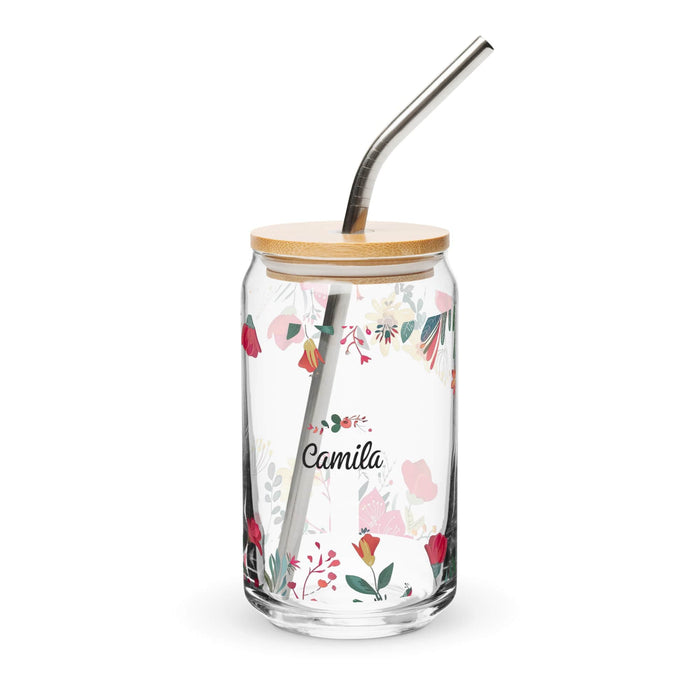 Camila Exclusive Name Art Piece Can-Shaped Glass Home Office Work Mexican Spanish Pride Gift Cup One-Of-A-Kind Calligraphy Glass | C19 Mexicada 16 oz With Lid & Straw