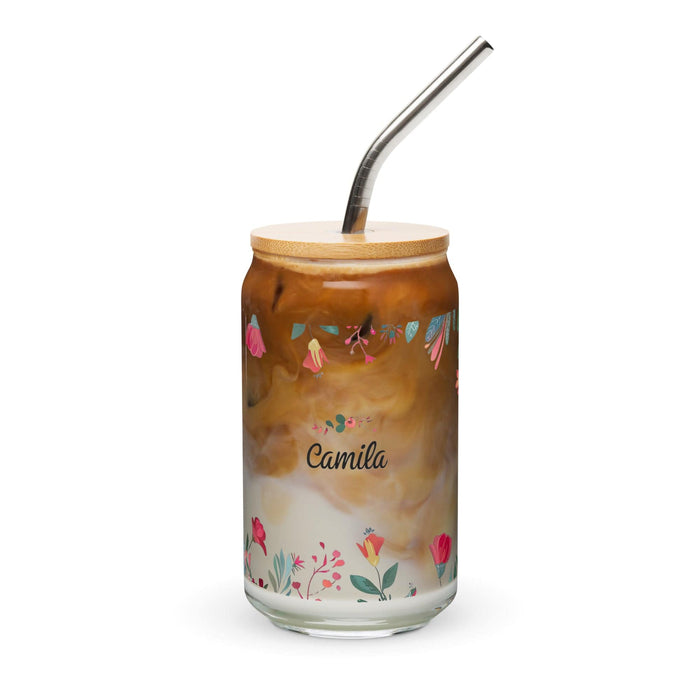 Camila Exclusive Name Art Piece Can-Shaped Glass Home Office Work Mexican Spanish Pride Gift Cup One-Of-A-Kind Calligraphy Glass | C19 Mexicada