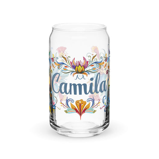 Camila Exclusive Name Art Piece Can-Shaped Glass Home Office Work Mexican Spanish Pride Gift Cup One-Of-A-Kind Calligraphy Glass | C2 Mexicada 16 oz