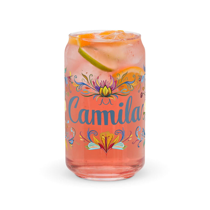 Camila Exclusive Name Art Piece Can-Shaped Glass Home Office Work Mexican Spanish Pride Gift Cup One-Of-A-Kind Calligraphy Glass | C2 Mexicada