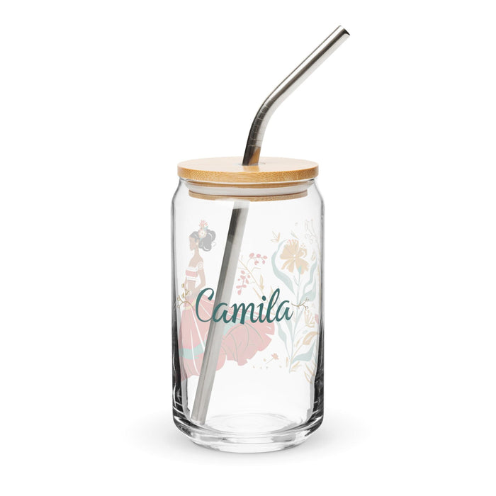 Camila Exclusive Name Art Piece Can-Shaped Glass Home Office Work Mexican Spanish Pride Gift Cup One-Of-A-Kind Calligraphy Glass | C22 Mexicada