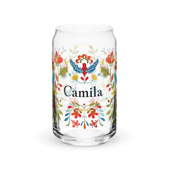 Camila Exclusive Name Art Piece Can-Shaped Glass Home Office Work Mexican Spanish Pride Gift Cup One-Of-A-Kind Calligraphy Glass | C24 Mexicada 16 oz