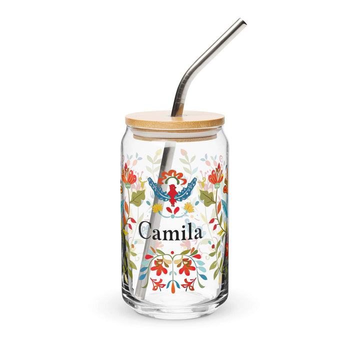 Camila Exclusive Name Art Piece Can-Shaped Glass Home Office Work Mexican Spanish Pride Gift Cup One-Of-A-Kind Calligraphy Glass | C24 Mexicada 16 oz With Lid & Straw