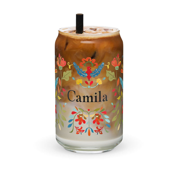 Camila Exclusive Name Art Piece Can-Shaped Glass Home Office Work Mexican Spanish Pride Gift Cup One-Of-A-Kind Calligraphy Glass | C24 Mexicada