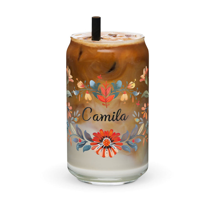 Camila Exclusive Name Art Piece Can-Shaped Glass Home Office Work Mexican Spanish Pride Gift Cup One-Of-A-Kind Calligraphy Glass | C3 Mexicada