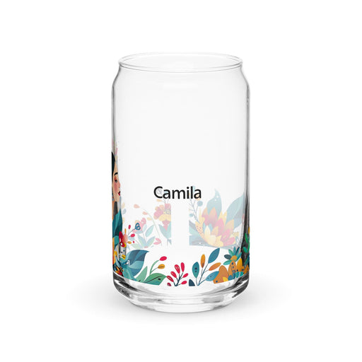 Camila Exclusive Name Art Piece Can-Shaped Glass Home Office Work Mexican Spanish Pride Gift Cup One-Of-A-Kind Calligraphy Glass | C4 Mexicada 16 oz (No Lid No Straw)