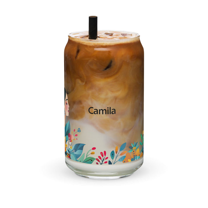 Camila Exclusive Name Art Piece Can-Shaped Glass Home Office Work Mexican Spanish Pride Gift Cup One-Of-A-Kind Calligraphy Glass | C4 Mexicada