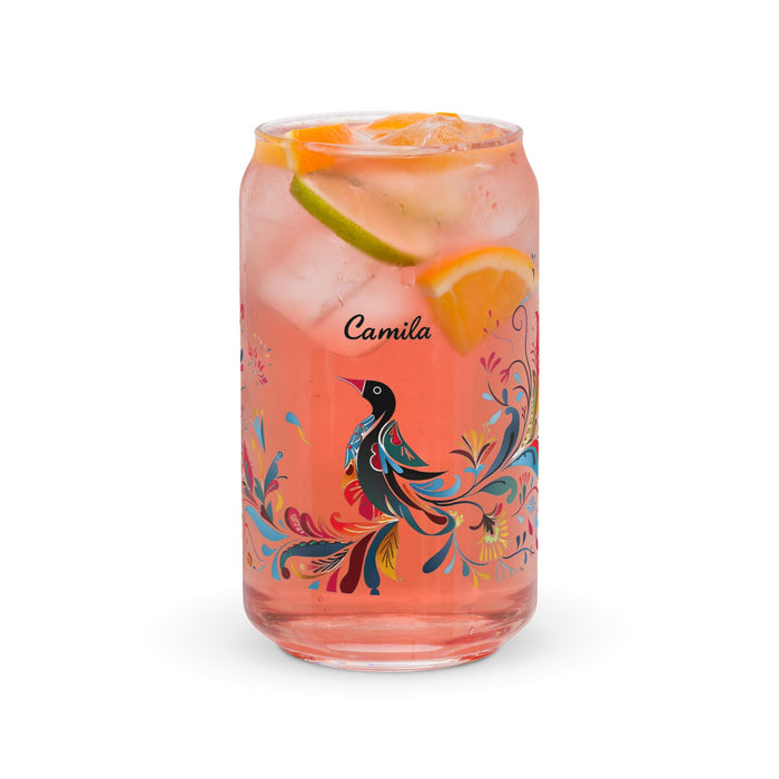 Camila Exclusive Name Art Piece Can-Shaped Glass Home Office Work Mexican Spanish Pride Gift Cup One-Of-A-Kind Calligraphy Glass | C5 Mexicada