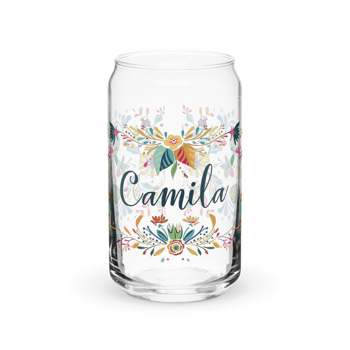 Camila Exclusive Name Art Piece Can-Shaped Glass Home Office Work Mexican Spanish Pride Gift Cup One-Of-A-Kind Calligraphy Glass | C6 Mexicada 16 oz