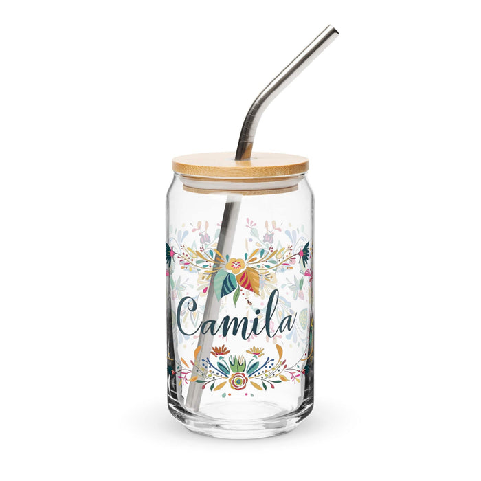 Camila Exclusive Name Art Piece Can-Shaped Glass Home Office Work Mexican Spanish Pride Gift Cup One-Of-A-Kind Calligraphy Glass | C6 Mexicada 16 oz With Lid & Straw