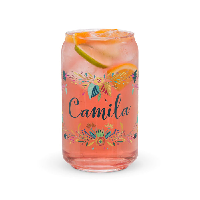 Camila Exclusive Name Art Piece Can-Shaped Glass Home Office Work Mexican Spanish Pride Gift Cup One-Of-A-Kind Calligraphy Glass | C6 Mexicada