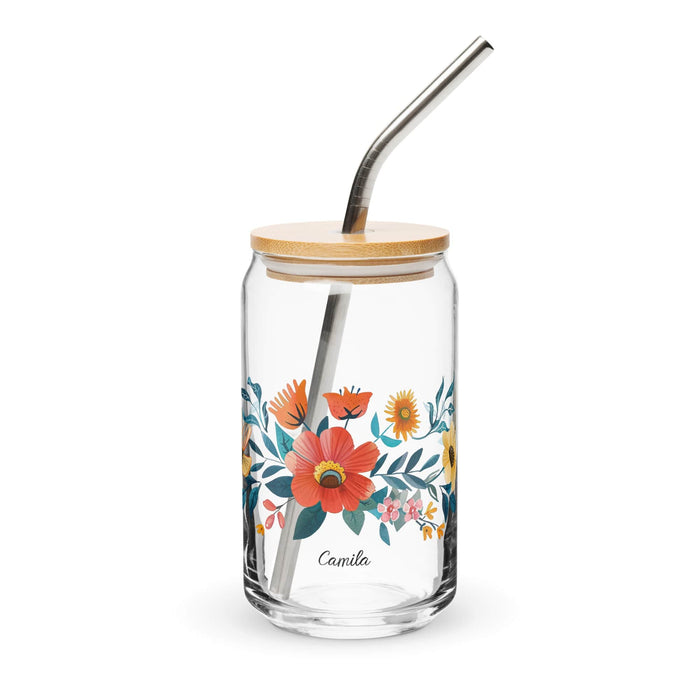 Camila Exclusive Name Art Piece Can-Shaped Glass Home Office Work Mexican Spanish Pride Gift Cup One-Of-A-Kind Calligraphy Glass | C7 Mexicada 16 oz With Lid & Straw