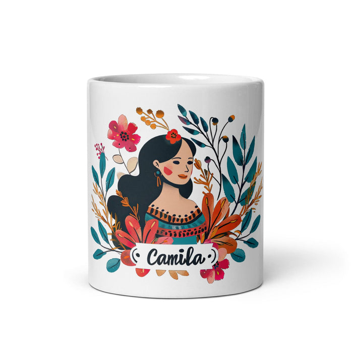 Camila Exclusive Name Art Piece Home Office Work Coffee Mug Mexican Spanish Pride Gift Cup One-Of-A-Kind Calligraphy White Glossy Mug | C1 Mexicada