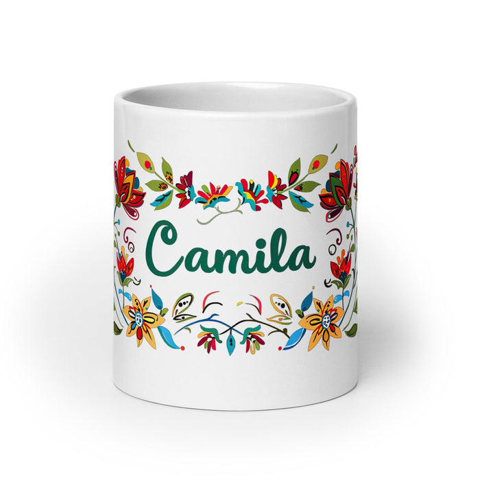 Camila Exclusive Name Art Piece Home Office Work Coffee Mug Mexican Spanish Pride Gift Cup One-Of-A-Kind Calligraphy White Glossy Mug | C10 Mexicada