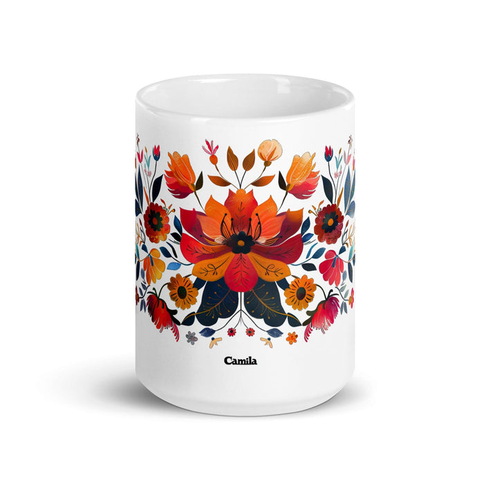 Camila Exclusive Name Art Piece Home Office Work Coffee Mug Mexican Spanish Pride Gift Cup One-Of-A-Kind Calligraphy White Glossy Mug | C11 Mexicada