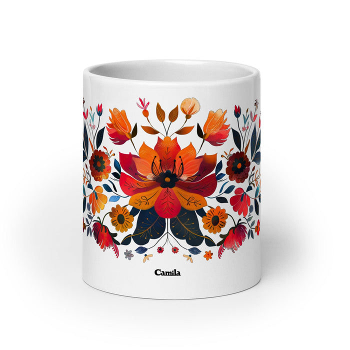 Camila Exclusive Name Art Piece Home Office Work Coffee Mug Mexican Spanish Pride Gift Cup One-Of-A-Kind Calligraphy White Glossy Mug | C11 Mexicada