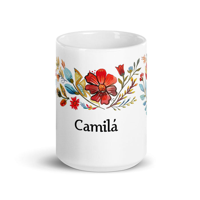 Camila Exclusive Name Art Piece Home Office Work Coffee Mug Mexican Spanish Pride Gift Cup One-Of-A-Kind Calligraphy White Glossy Mug | C15 Mexicada