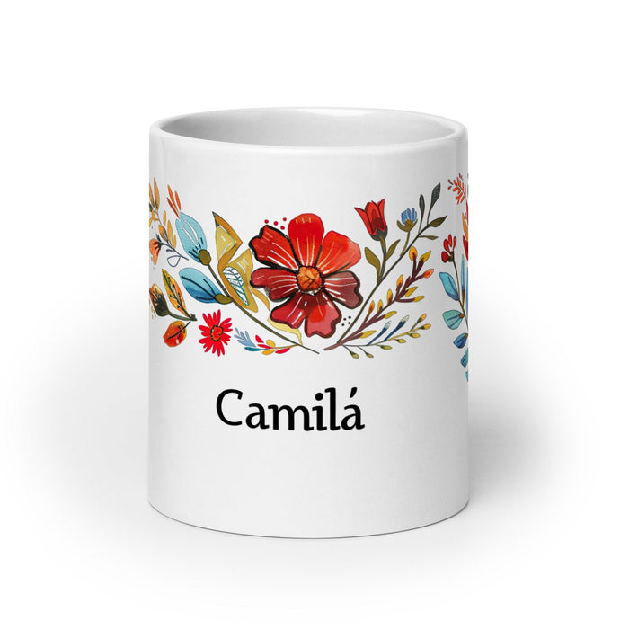 Camila Exclusive Name Art Piece Home Office Work Coffee Mug Mexican Spanish Pride Gift Cup One-Of-A-Kind Calligraphy White Glossy Mug | C15 Mexicada