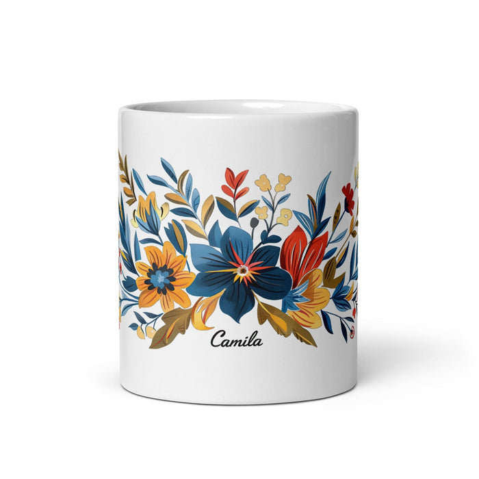 Camila Exclusive Name Art Piece Home Office Work Coffee Mug Mexican Spanish Pride Gift Cup One-Of-A-Kind Calligraphy White Glossy Mug | C16 Mexicada