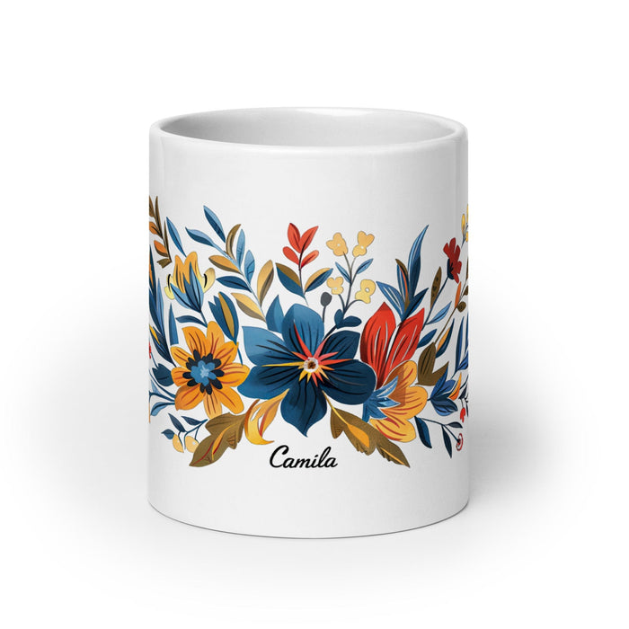 Camila Exclusive Name Art Piece Home Office Work Coffee Mug Mexican Spanish Pride Gift Cup One-Of-A-Kind Calligraphy White Glossy Mug | C16 Mexicada