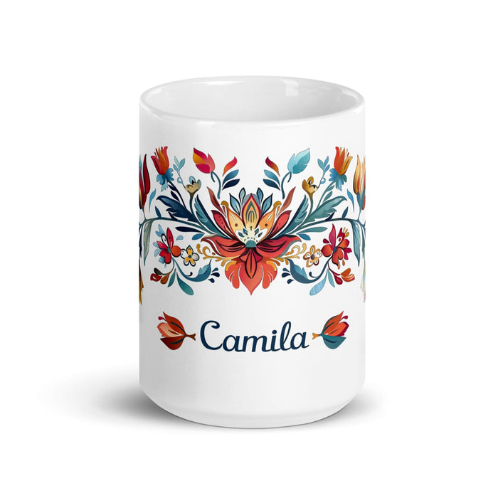 Camila Exclusive Name Art Piece Home Office Work Coffee Mug Mexican Spanish Pride Gift Cup One-Of-A-Kind Calligraphy White Glossy Mug | C17 Mexicada