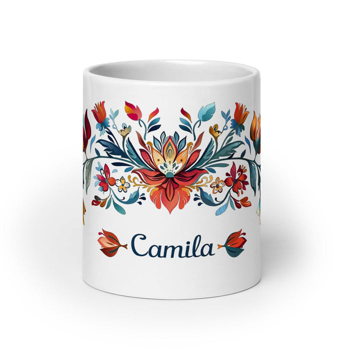 Camila Exclusive Name Art Piece Home Office Work Coffee Mug Mexican Spanish Pride Gift Cup One-Of-A-Kind Calligraphy White Glossy Mug | C17 Mexicada