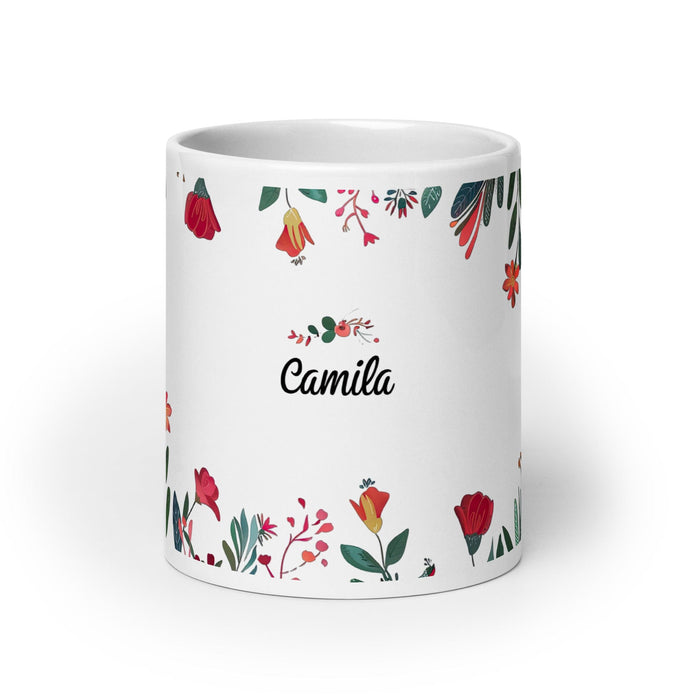 Camila Exclusive Name Art Piece Home Office Work Coffee Mug Mexican Spanish Pride Gift Cup One-Of-A-Kind Calligraphy White Glossy Mug | C19 Mexicada