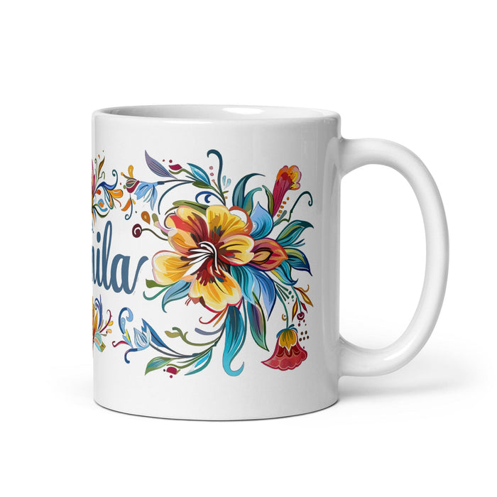 Camila Exclusive Name Art Piece Home Office Work Coffee Mug Mexican Spanish Pride Gift Cup One-Of-A-Kind Calligraphy White Glossy Mug | C2 Mexicada 11 oz