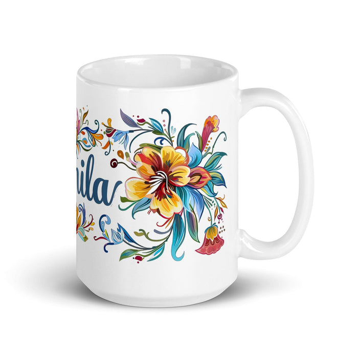 Camila Exclusive Name Art Piece Home Office Work Coffee Mug Mexican Spanish Pride Gift Cup One-Of-A-Kind Calligraphy White Glossy Mug | C2 Mexicada 15 oz