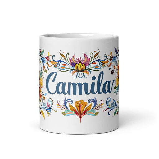 Camila Exclusive Name Art Piece Home Office Work Coffee Mug Mexican Spanish Pride Gift Cup One-Of-A-Kind Calligraphy White Glossy Mug | C2 Mexicada