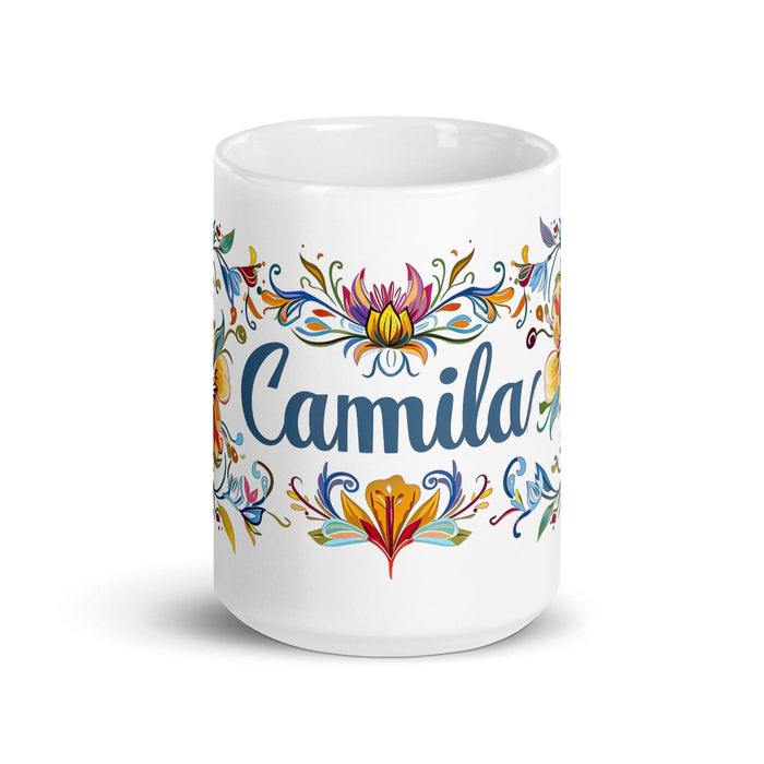 Camila Exclusive Name Art Piece Home Office Work Coffee Mug Mexican Spanish Pride Gift Cup One-Of-A-Kind Calligraphy White Glossy Mug | C2 Mexicada