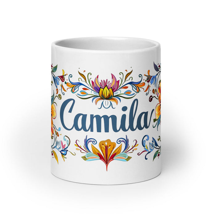 Camila Exclusive Name Art Piece Home Office Work Coffee Mug Mexican Spanish Pride Gift Cup One-Of-A-Kind Calligraphy White Glossy Mug | C2 Mexicada