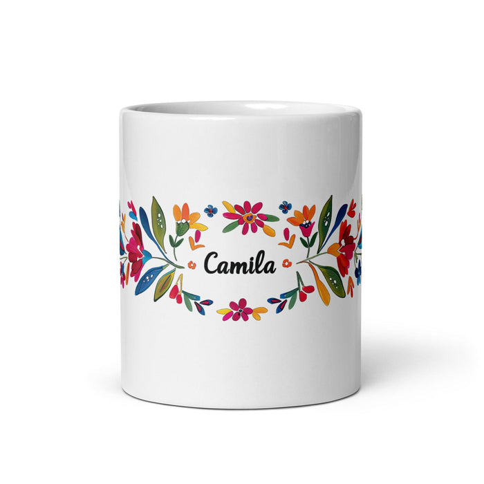 Camila Exclusive Name Art Piece Home Office Work Coffee Mug Mexican Spanish Pride Gift Cup One-Of-A-Kind Calligraphy White Glossy Mug | C20 Mexicada