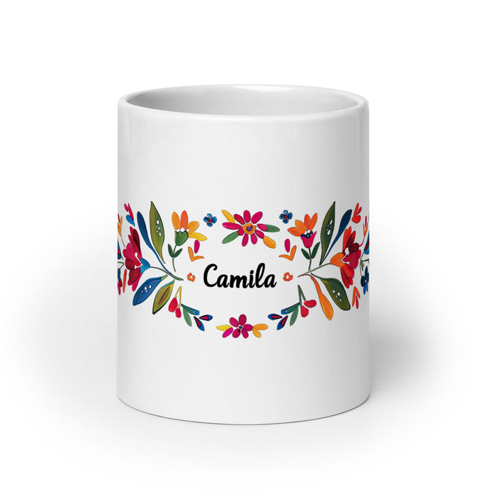 Camila Exclusive Name Art Piece Home Office Work Coffee Mug Mexican Spanish Pride Gift Cup One-Of-A-Kind Calligraphy White Glossy Mug | C20 Mexicada