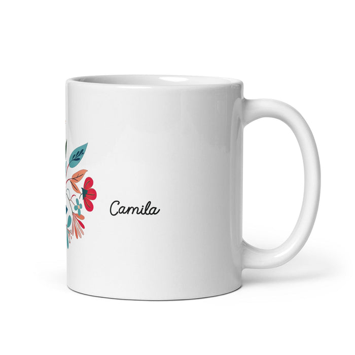 Camila Exclusive Name Art Piece Home Office Work Coffee Mug Mexican Spanish Pride Gift Cup One-Of-A-Kind Calligraphy White Glossy Mug | C21 Mexicada 11 oz