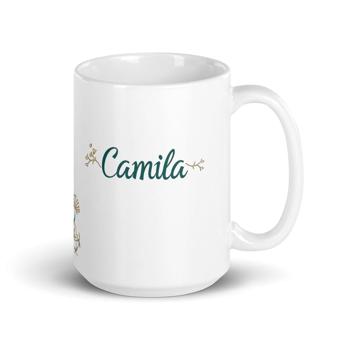 Camila Exclusive Name Art Piece Home Office Work Coffee Mug Mexican Spanish Pride Gift Cup One-Of-A-Kind Calligraphy White Glossy Mug | C22 Mexicada 15 oz